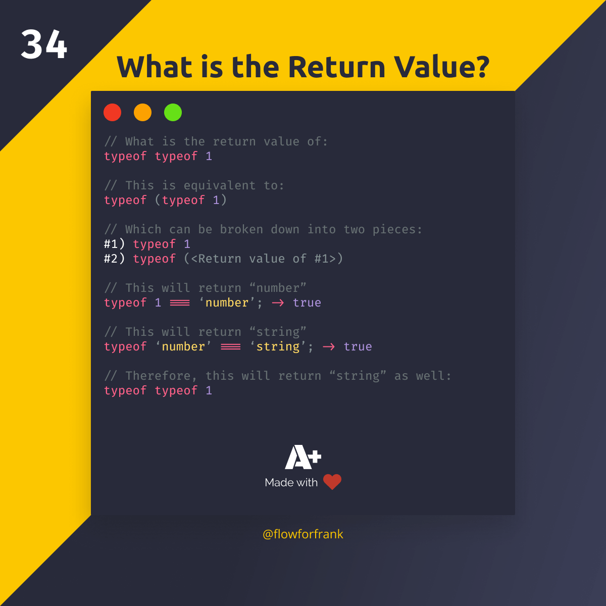 What is the Return Value of typeof typeof 1?